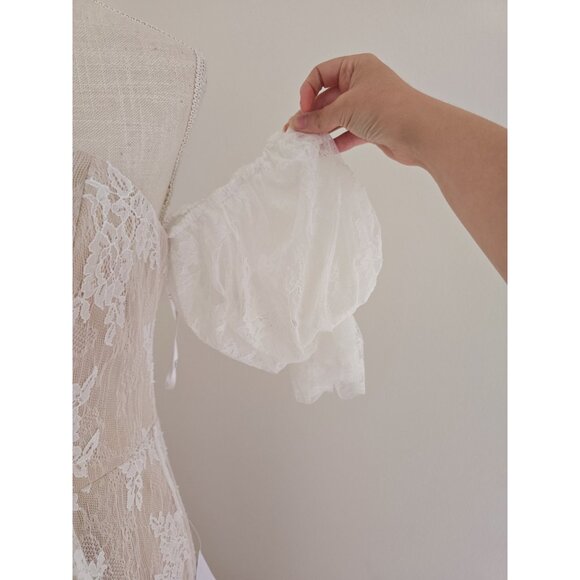 Lulus Wedding Loving Beauty White Lace Puff Sleeve Off The Shoulder Maxi Dress L - Picture 6 of 13